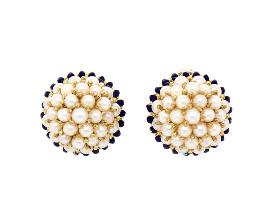 LOUIS VUITTON CULTURED PEARL, SAPPHIRE AND DIAMOND EAR PENDANTS