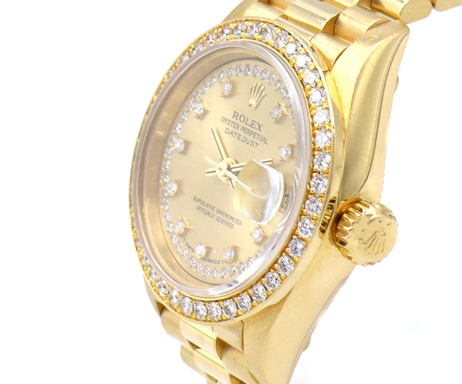 Rolex 18K GOLD LADIES Oyster PRESIDENT 79138 Silver Diamond Dial and Bezel  26MM