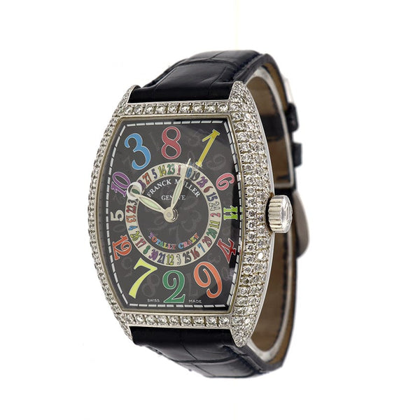 Franck Muller Totally Crazy 35MM Black Dial Leather Band Men s